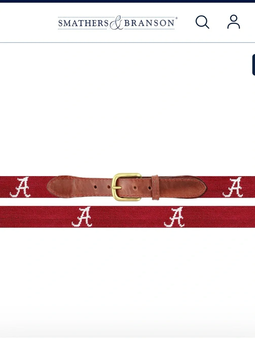 Smathers & Branson Crimson Needlepoint 'A' Alabama Belt with Leather